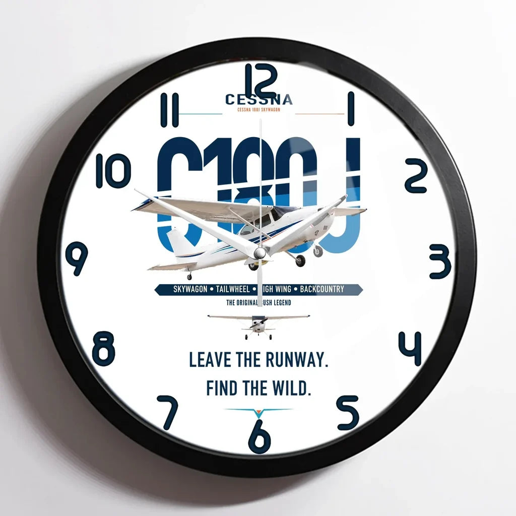 Cessna 180J Skywagon design on white framed wall clock