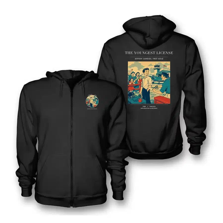 VINTAGE G4298 - The Youngest License - Premium Zipped Hoodie design on black