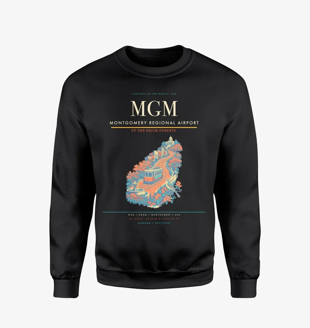 Montgomery Regional Airport (MGM) design on black sweatshirt