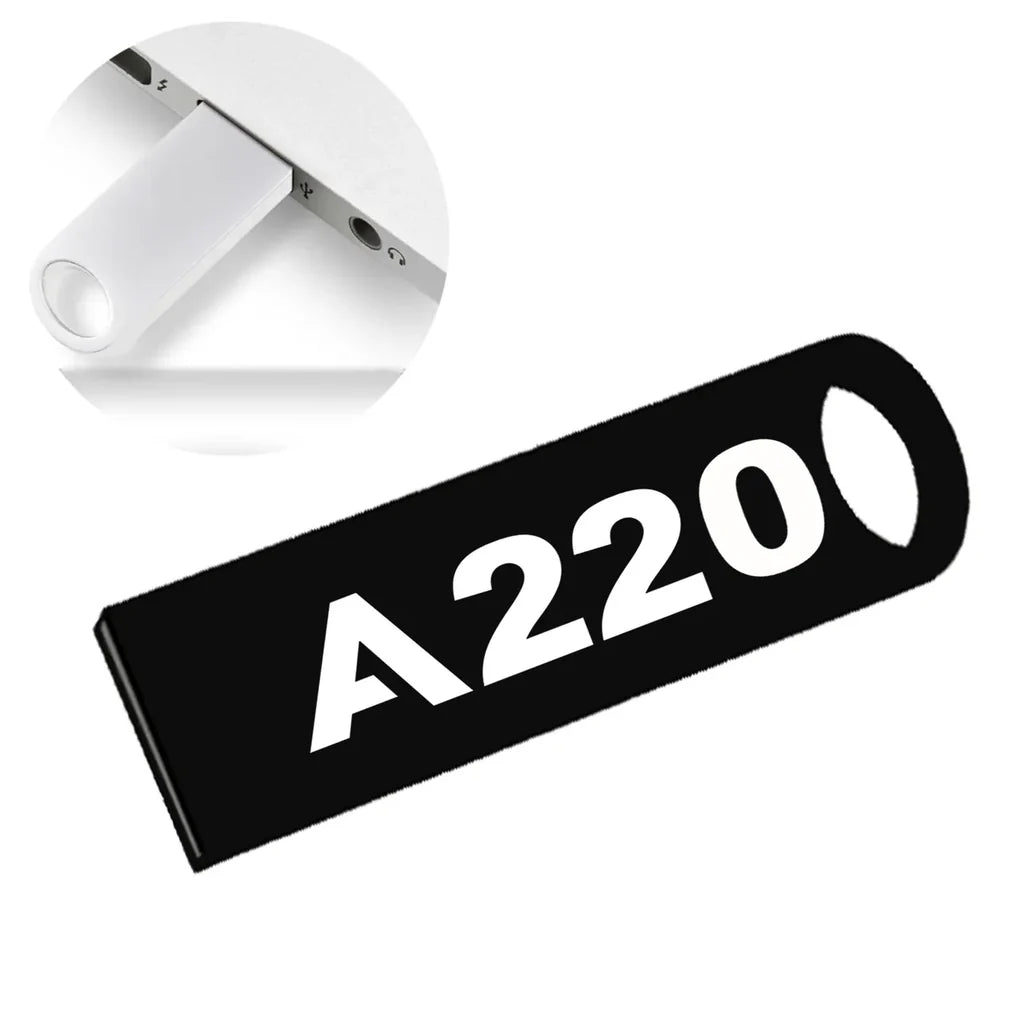 Airbus A220 Flat Text aviation design on durable waterproof casing waterproof USB device.