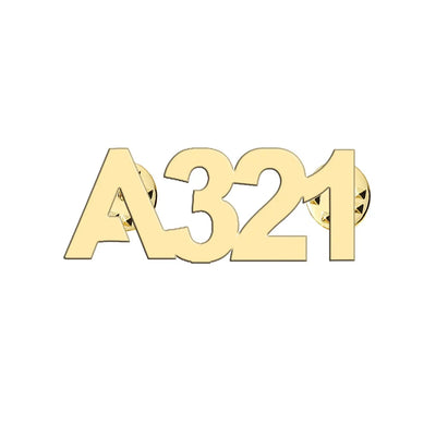 Airbus A321 Flat Text aviation hollow pin in polished alloy.