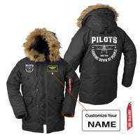 Thumbnail for Pilots Looking Down at People Since 1903 aviation design printed on heavyweight shell with hooded warmth parka bomber.