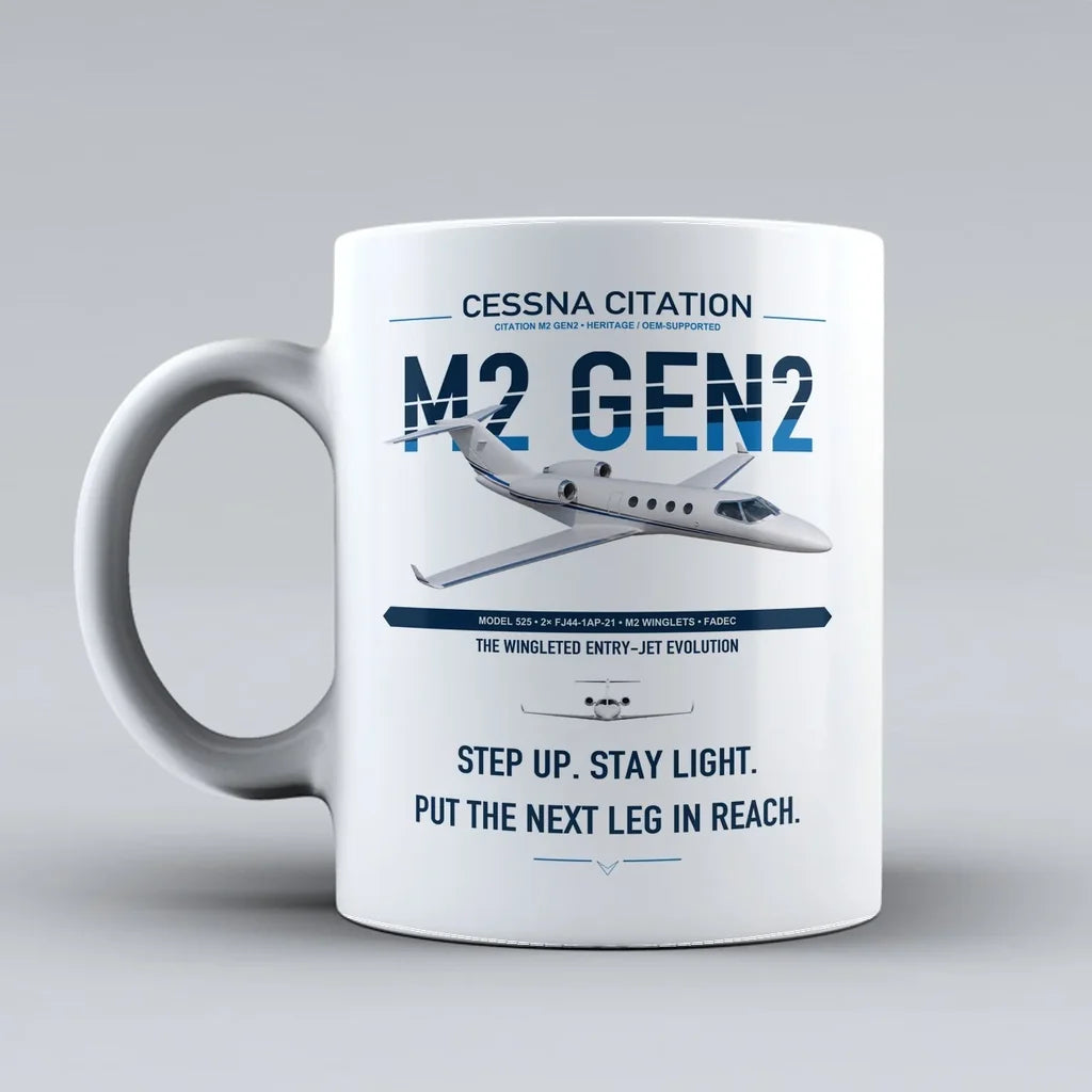 Cessna Citation M2 Gen2 design on white ceramic mug, double-side print