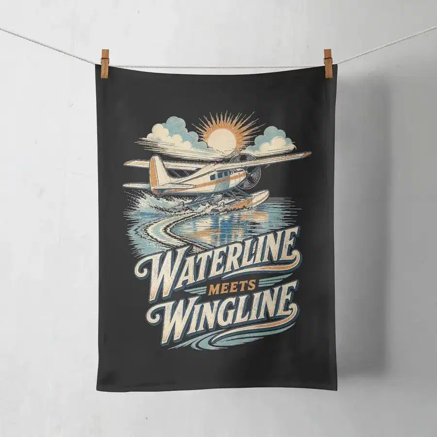 Waterline Meets Wingline design on black towel