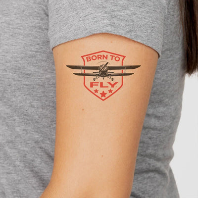 Born To Fly aviation temporary tattoo in skin-safe adhesive paper.