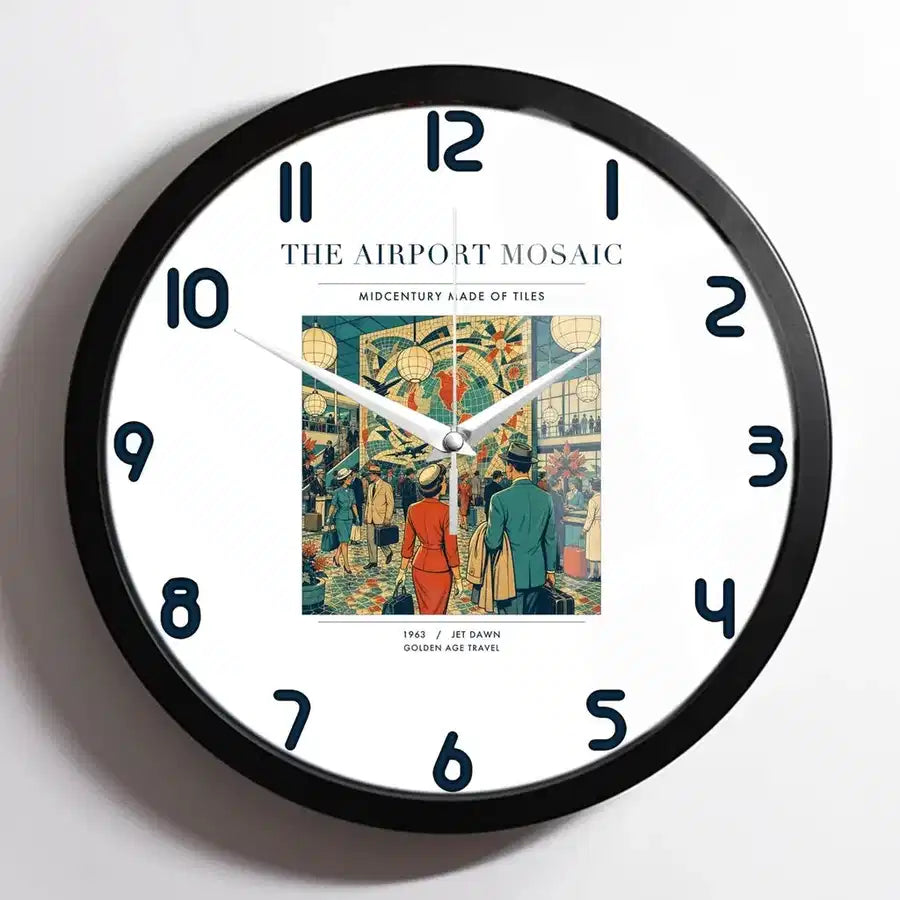 VINTAGE G4132 - The Airport Mosaic - Designed Wall Clocks design on white framed