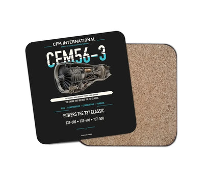 CFM56-3 design on black 1 piece coaster