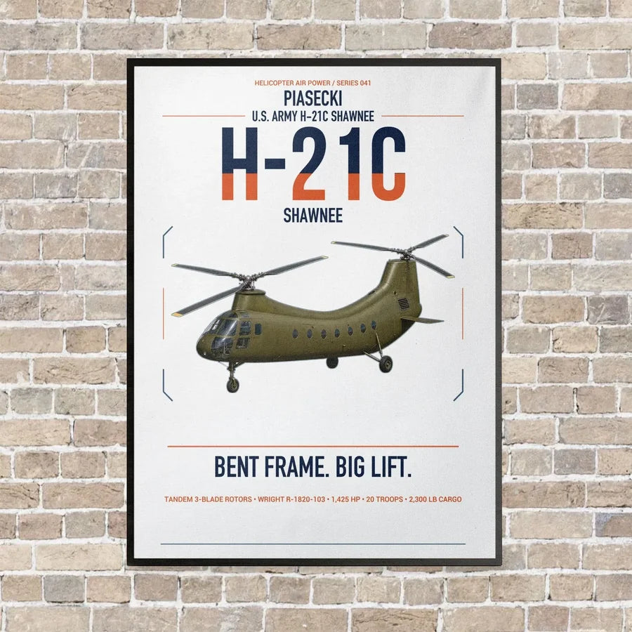 Piasecki H-21C Shawnee vertical canvas print - framed - white background