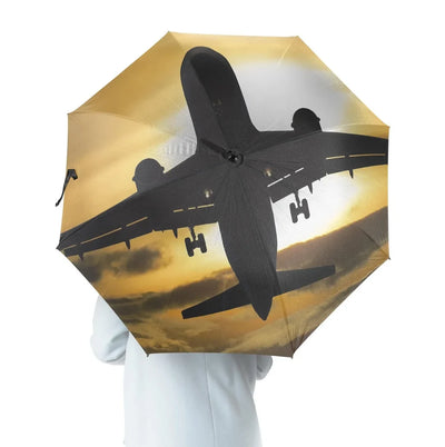 Departing Passanger Jet During Sunset aviation design on windproof polyester umbrella.
