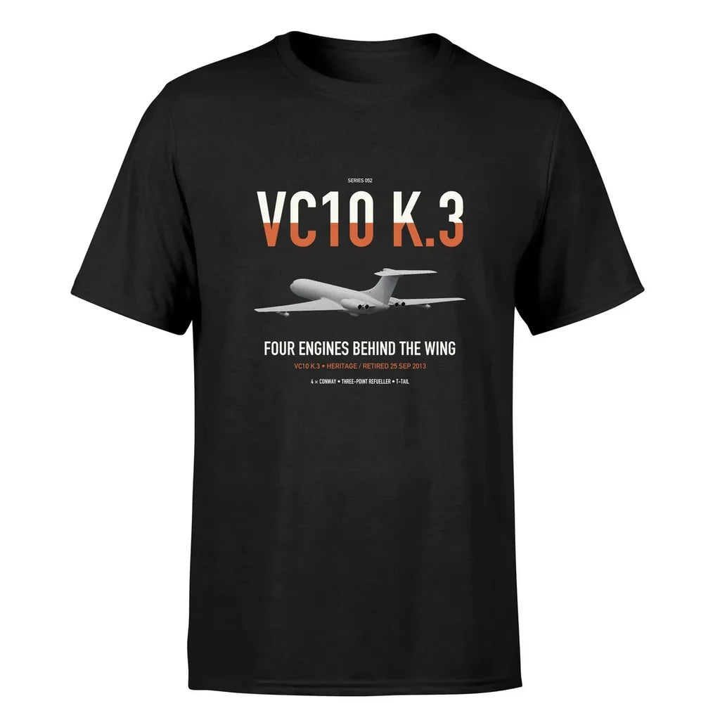 Vickers VC10 K.3 design on black double-side t-shirt, single-side print