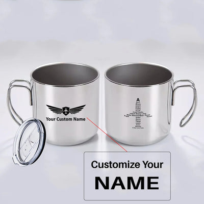 Airplane Shape Aviation Alphabet aviation design on portable mug, vacuum-insulated double-wall.