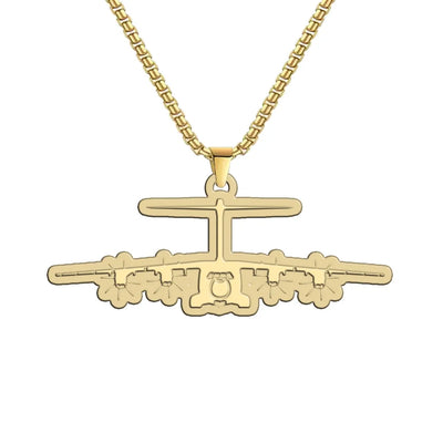 Airbus A400M Silhouette aviation-themed hollow necklace, polished metal.