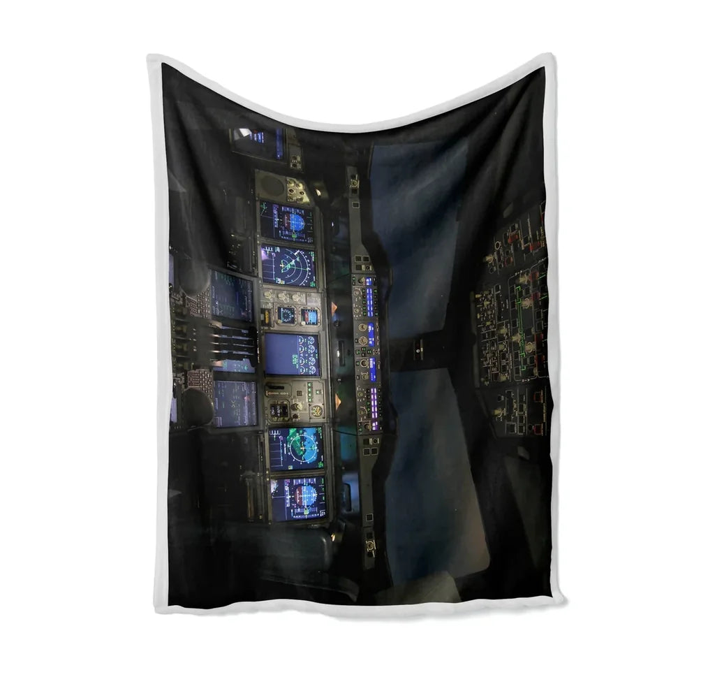 Airbus A380 Cockpit Bed Blankets & aviation print on soft fleece blanket.