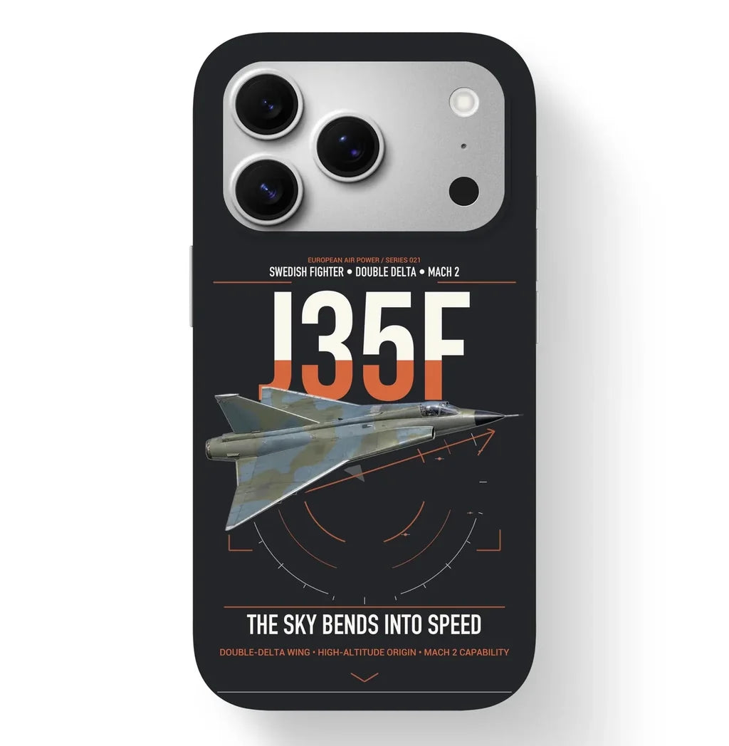 Saab J 35F Draken design on black magsafe iphone case, for iPhone 17 Pro