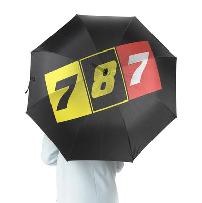 Flat Colourful 787 aviation design on windproof polyester umbrella.