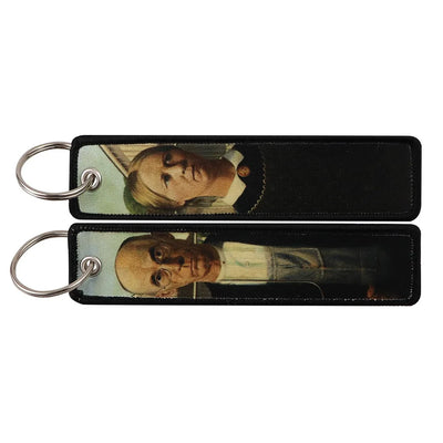 American Gothic aviation fashion key chain in polished metal.
