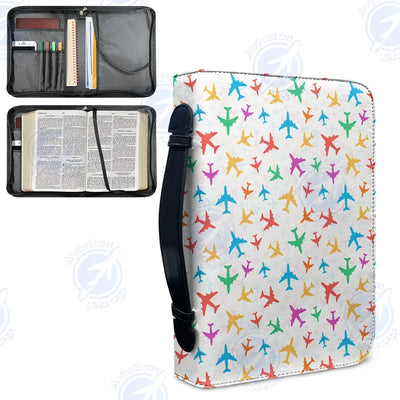 Cheerful Seamless Airplanes aviation design PU accessories bag, PU faux leather construction.