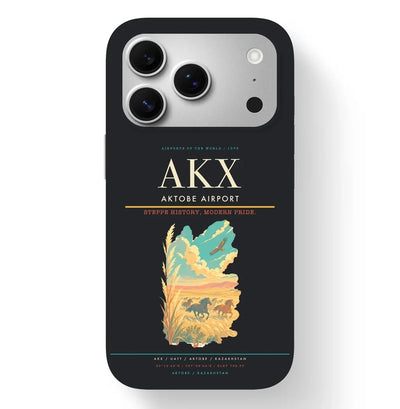 Aktobe Airport (AKX) design on black iPhone 17 Pro MagSafe case