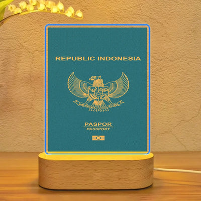 Indonesian Passport aviation themed night lamp, premium acrylic with LED.