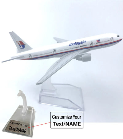 Side view of Malaysia Airlines Boeing 777 Airplane Model (16CM) aviation 16-18cm scale model aircraft in diecast metal.