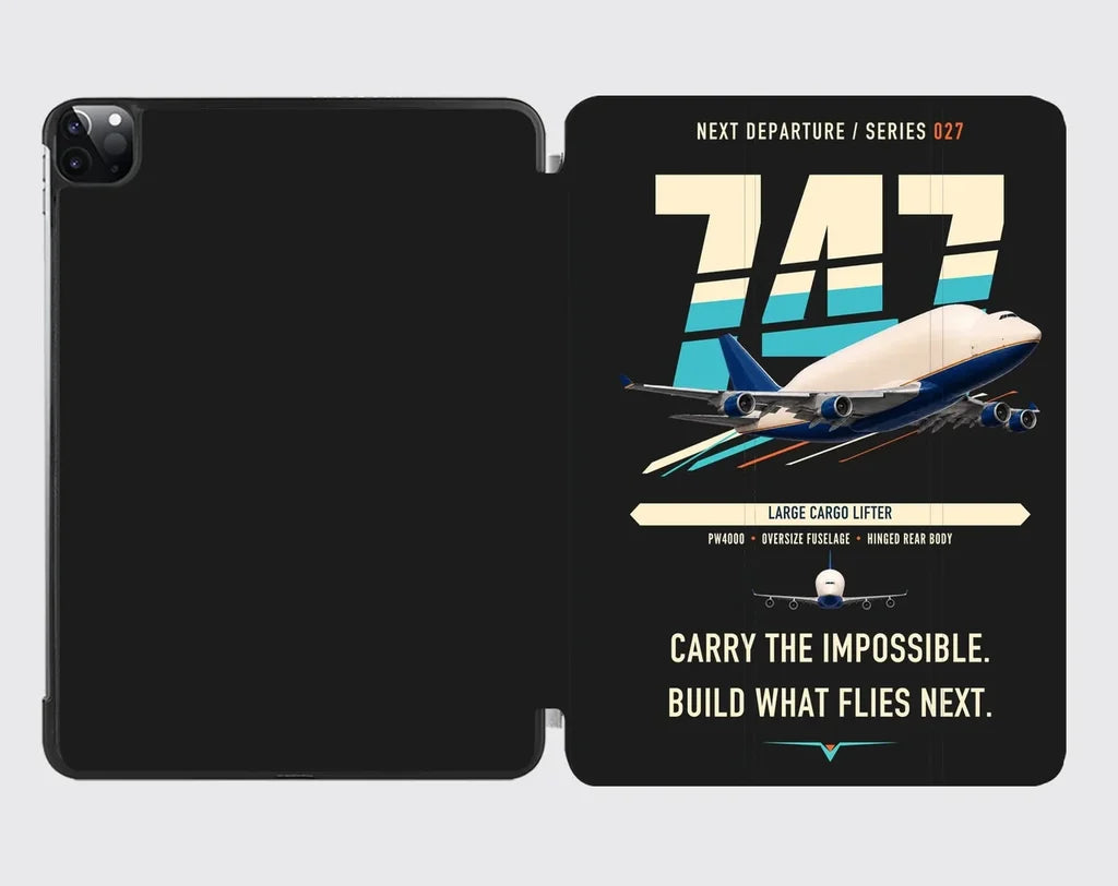 Boeing 747-400 Dreamlifter design on black ipad tablet case