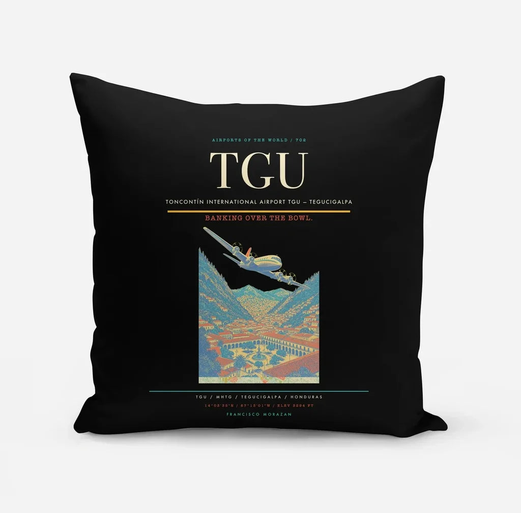 Toncontín International Airport (TGU) design on black pillow
