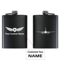 Thumbnail for Boeing 757 Silhouette aviation design on stainless hip flask, compact pocket-size flask.