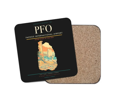 Paphos International Airport (PFO) design on black 1 piece coaster