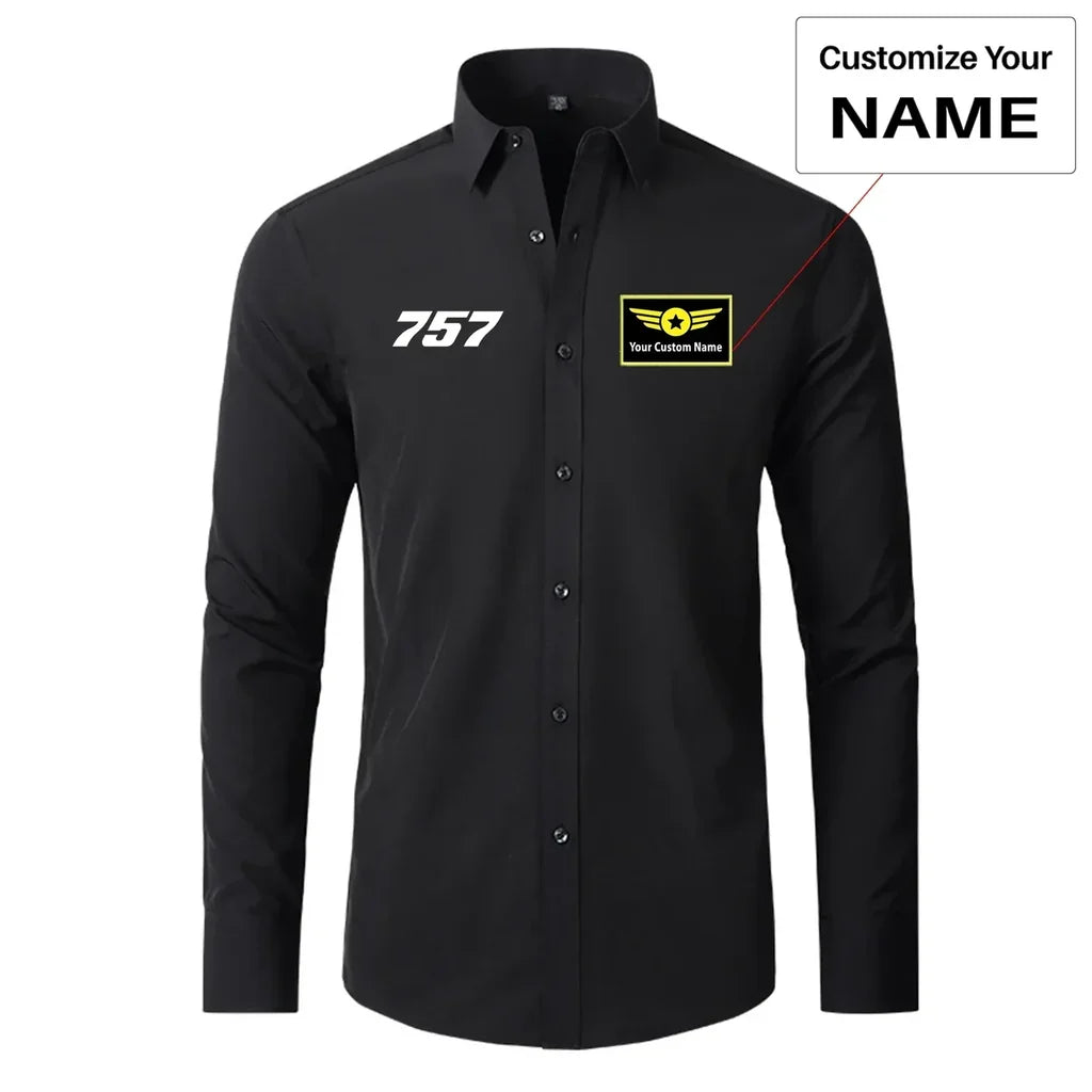 Boeing 757 Flat Text aviation design printed on soft cotton long-sleeve 2D shirt.
