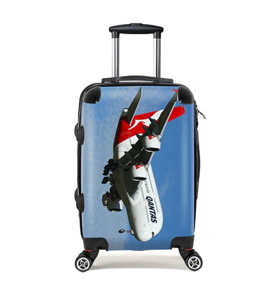 Landing Qantas Airlines A380 Cabin Size aviation print luggage, durable shell.