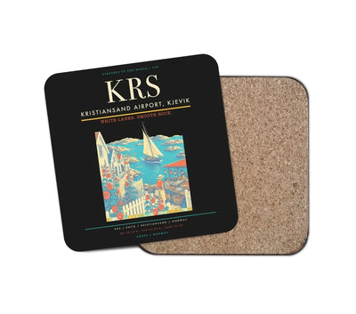 Kristiansand Airport, Kjevik (KRS) design on black 1 piece coaster