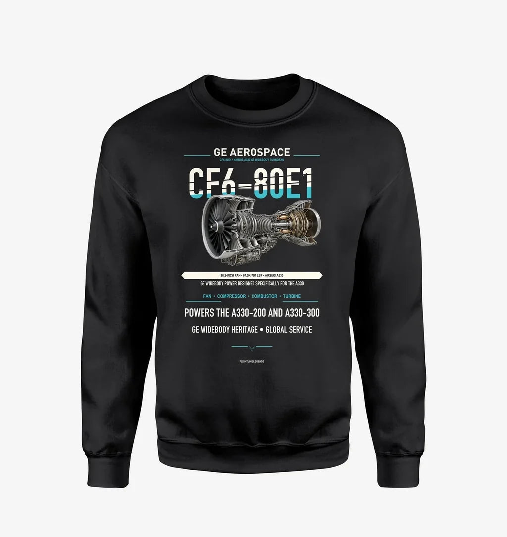 CF6-80E1 design on black sweatshirt