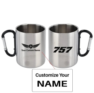 Boeing 757 Flat Text aviation design on outdoor mug, durable insulated construction.