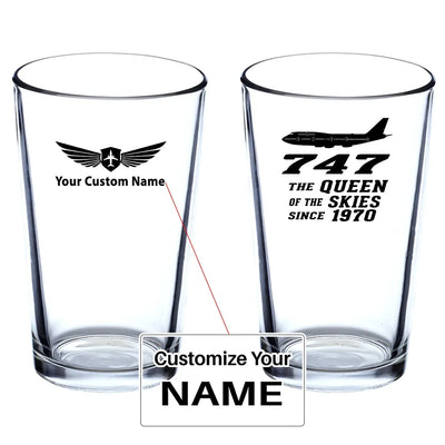 Boeing 747 - Queen of the Skies (2) Beer & aviation design on beer water glass, versatile drinkware.