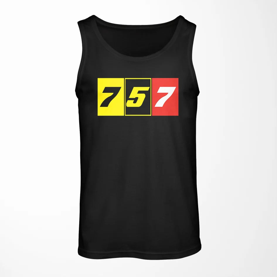 Flat Colourful 757 aviation design on breathable cotton tank top.