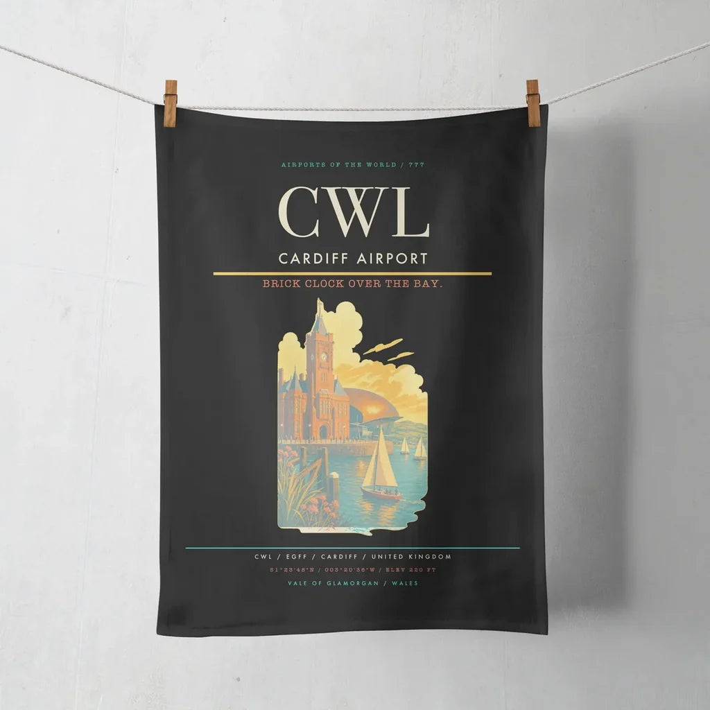 Cardiff Airport (CWL) design on black towel