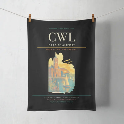 Cardiff Airport (CWL) design on black towel