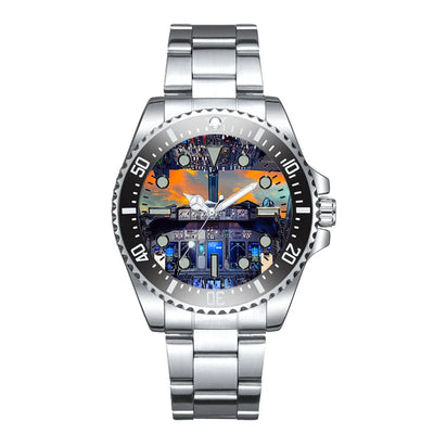 Amazing Boeing 737 Cockpit Luxury Aviators aviation aviator watch, premium stainless steel body with engraved detail.