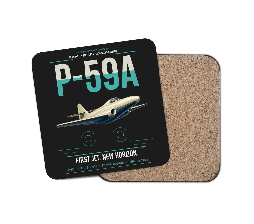 P-59A Airacomet design on black 1 piece coaster