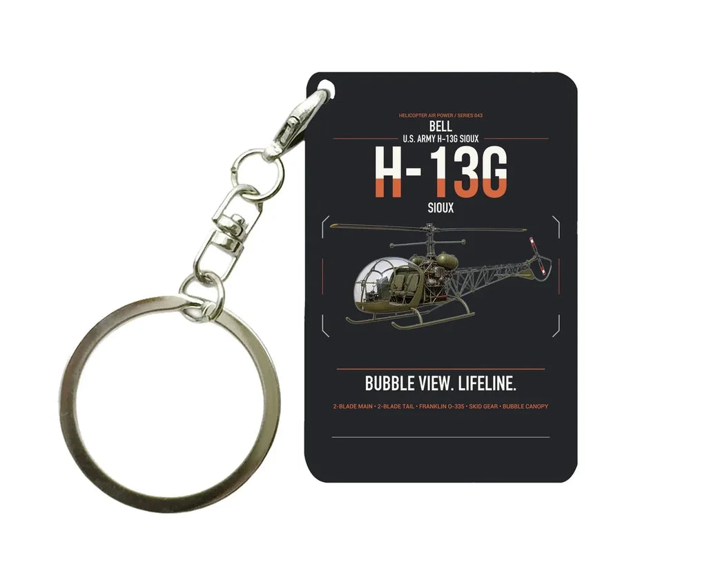 Bell H-13G Sioux design on black designed key chain, double-side print