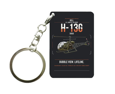 Bell H-13G Sioux design on black designed key chain, double-side print