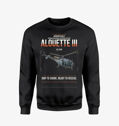 Aérospatiale SA 316B Alouette III design on black sweatshirt