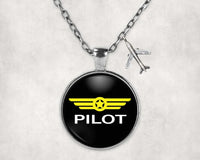 Thumbnail for Pilot & Badge aviation-themed necklace, polished stainless steel.