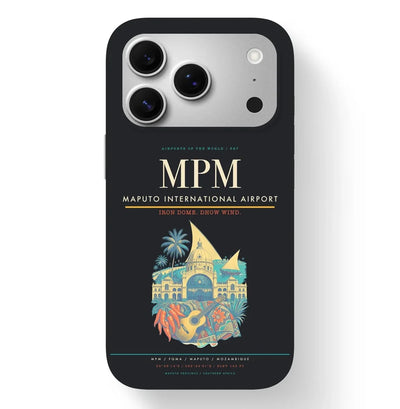 Maputo Airport (MPM) design on black iPhone 17 Pro MagSafe case