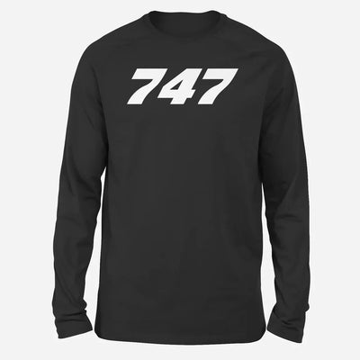 Boeing 747 Flat Text Long-Sleeve aviation design printed on soft cotton long-sleeve T-shirt.
