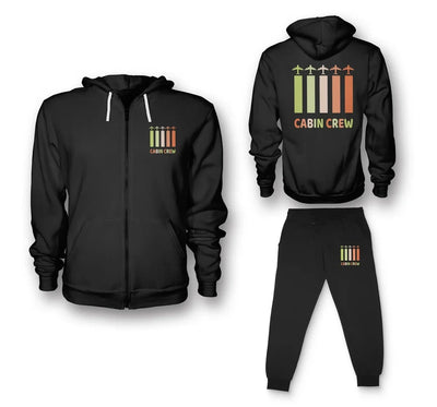 Colourful Cabin Crew aviation design on soft cotton blend zipped hoodie and sweatpants set.