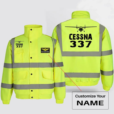 Cessna 337 & Plane aviation design printed on insulated shell with high-visibility reflective panels reflective winter jacket.