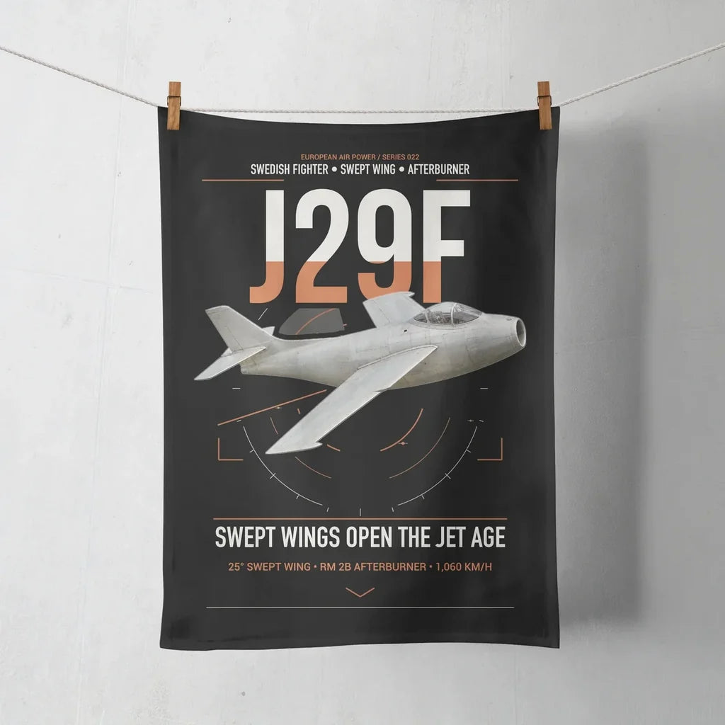 Saab J 29F Tunnan design on black towel