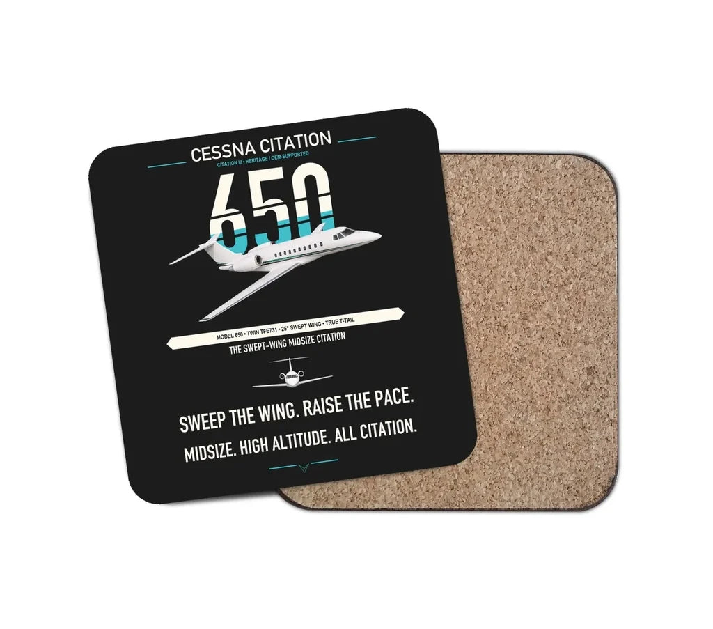 Cessna Citation 650 - Citation III design on black 1 piece coaster