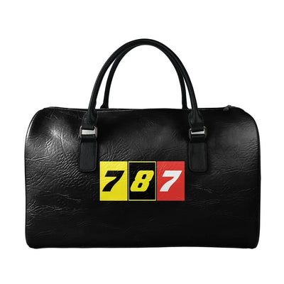 Flat Colourful 787 aviation design leather travel bag, full-grain leather construction.